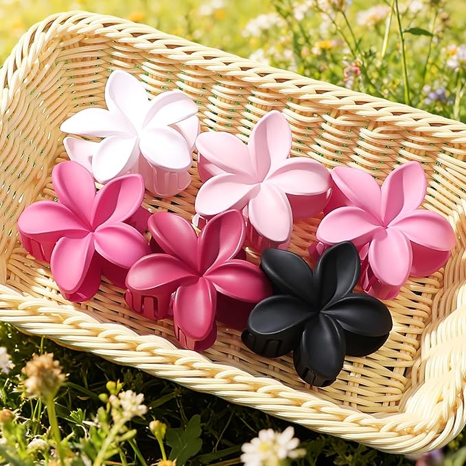 Flower Hair Clips for Women 6 Pcs Hawaiian Large Claw Clips Plumeria Medium Hair Claw Clips for Thick Thin Hair Hibiscus Tropical Beach Hair Accessories for Women Girls and Girls (Pink)