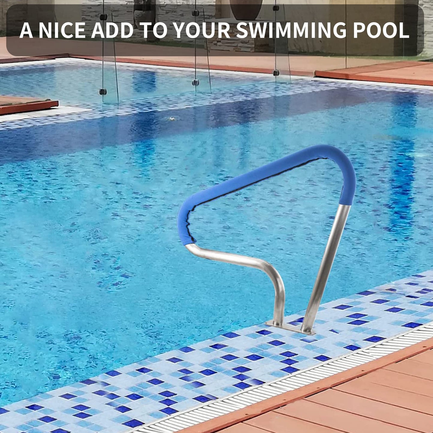 Pool Rail for inground Pools (39x32), 304SS Pool handrail with Nonslip Blue Cover.