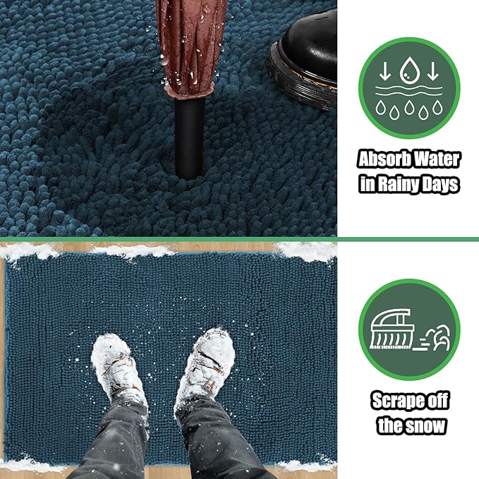 IM HOME Chenille Absorbent Outdoor Doormat 48" x 30", Washable Muddy Door Mats for Dog Non Slip Indoor Doormat Dog Mat for Muddy Paw Front Inside Doormats for Entryway Atlantic Blue