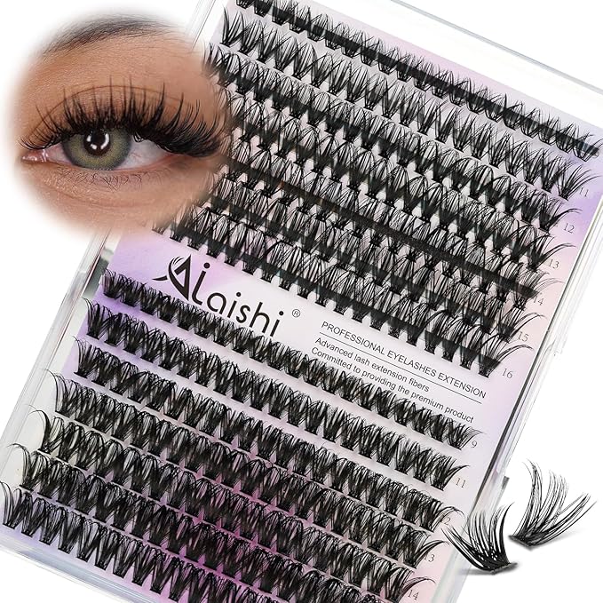 Lash Clusters, DIY Cluster Eyelash Extensions 9‑16mm, 40D+50D, 280pcs Fluffy D Curl Natural Lashes–Fake Cat Eye Wispy Individual Clusters