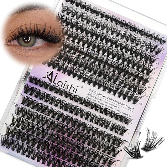 Lash Clusters, DIY Cluster Eyelash Extensions 9‑16mm, 40D+50D, 280pcs Fluffy D Curl Natural Lashes–Fake Cat Eye Wispy Individual Clusters