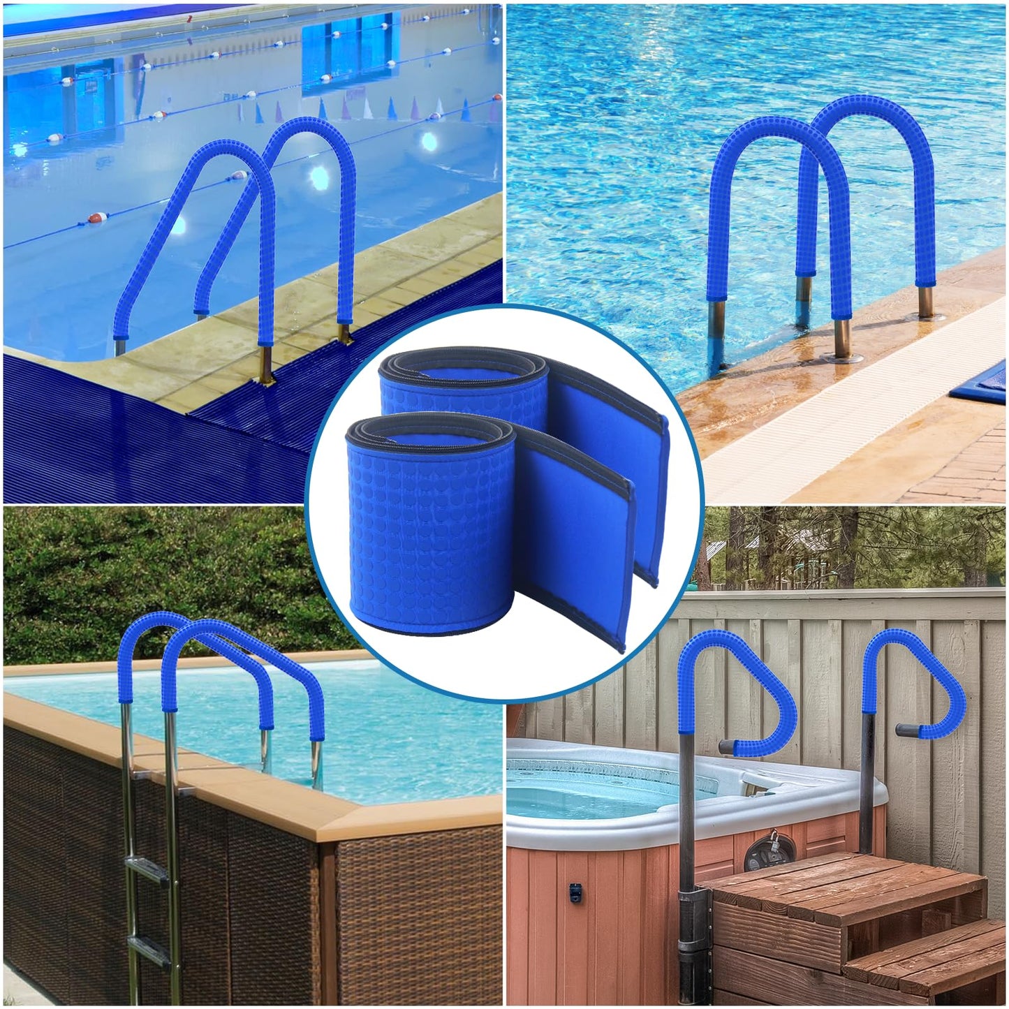 Pool Handrail Covers with Zippers 4 6 8 10 Ft Inground Swimming Pools Hand Rail Cover, Anti-Slip Cool Touch Heat Resistant, Blue, Non Slip Swim Pool Railing Ladder Stair Handle Grip (6 Feet 2 Pcs)