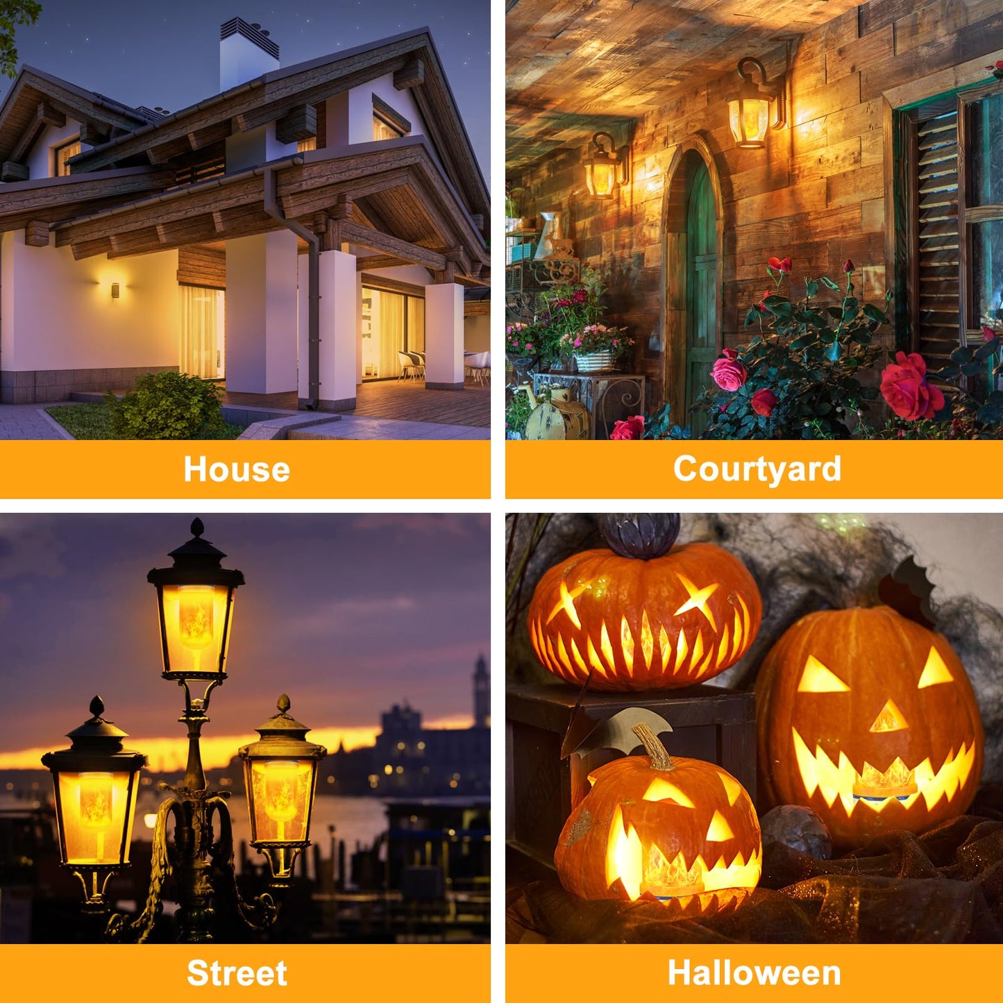 CPPSLEE Upgraded LED Flame Light Bulbs, 4 Modes Flickering Light Bulbs, E26 Base Fire Flame Bulb for Halloween Decorations Outdoor, Christmas Lights Patio Indoor Home Decor (Yellow, 4 Pack)