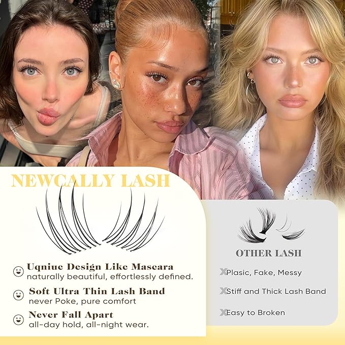 Natural Lash Clusters Invisible Band Eyelash Clusters Like Mascara C-curly 10-16MM Cluster Eyelash Extension Clear Band Lash Extensions Lash Lift Effect by Newcally