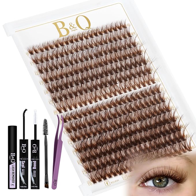 B&Q Mocha Brown Lash Clusters Kit | 280 Pcs Brown Wispy & Natural Eyelash Clusters for Beginner DIY, Complete Lash Extension Kit with Bond and Seal, Fake Eyelashes for Natural LookÃ¯Â¼Â40D+50D 9-16mm)