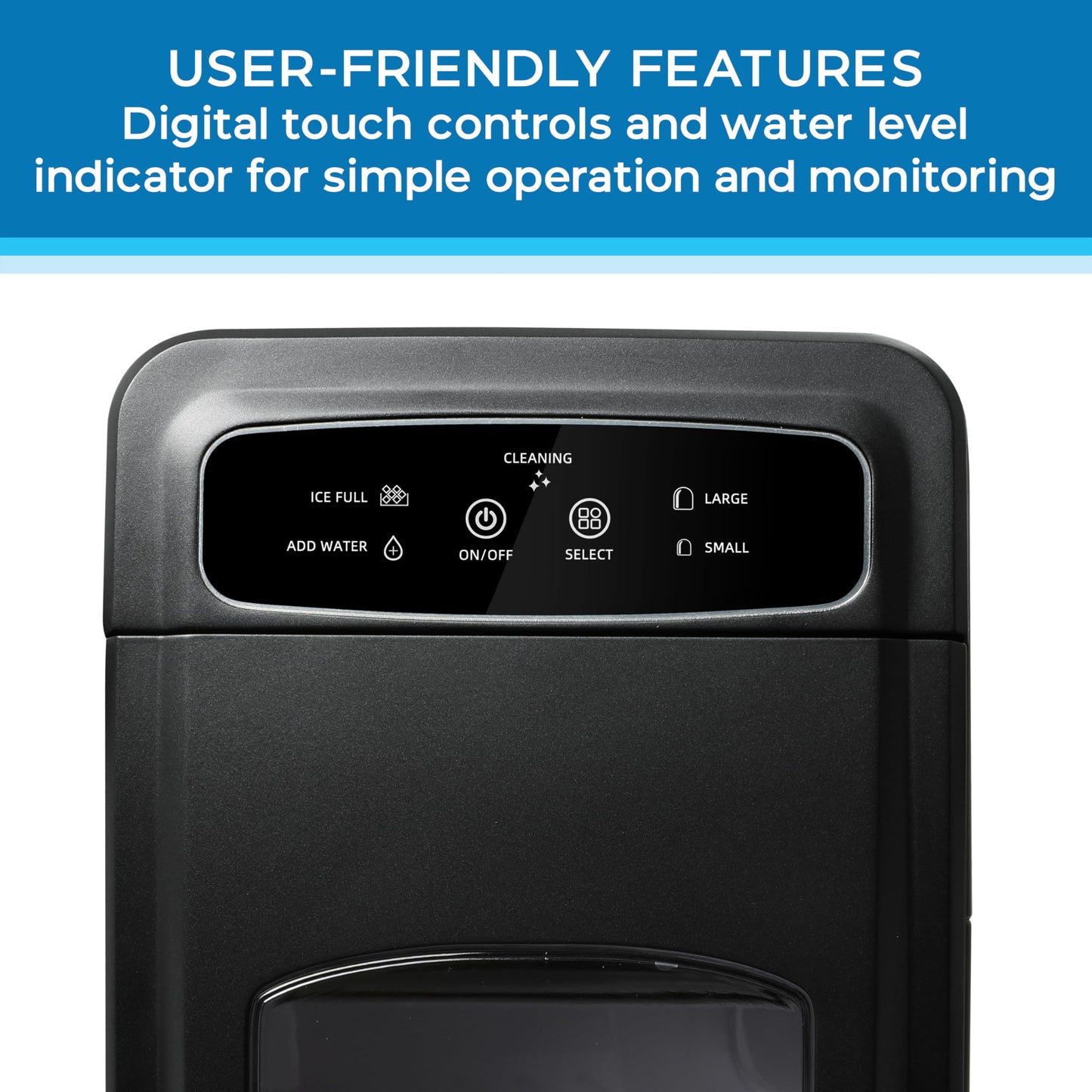 Avanti Ice Maker Mighty Ice Countertop Design Makes 26 Pounds of Bullet-Shaped Ice Cubes in 24 Hours, Digital Touch Controls and Self Cleaning Function, Includes Scoop, Black