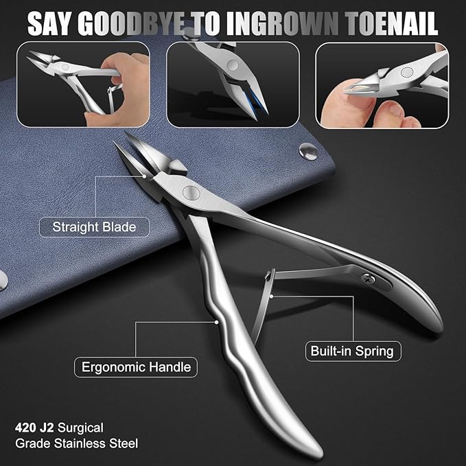 7-Piece Ingrown Toenail Treatment Set, Professional Stainless Steel Ingrown Toenail Removal Kit, Toenail Clippers for Thick Toenails, Pedicure Tools for Feet, Nail Clippers for Thick and Ingrown Nails