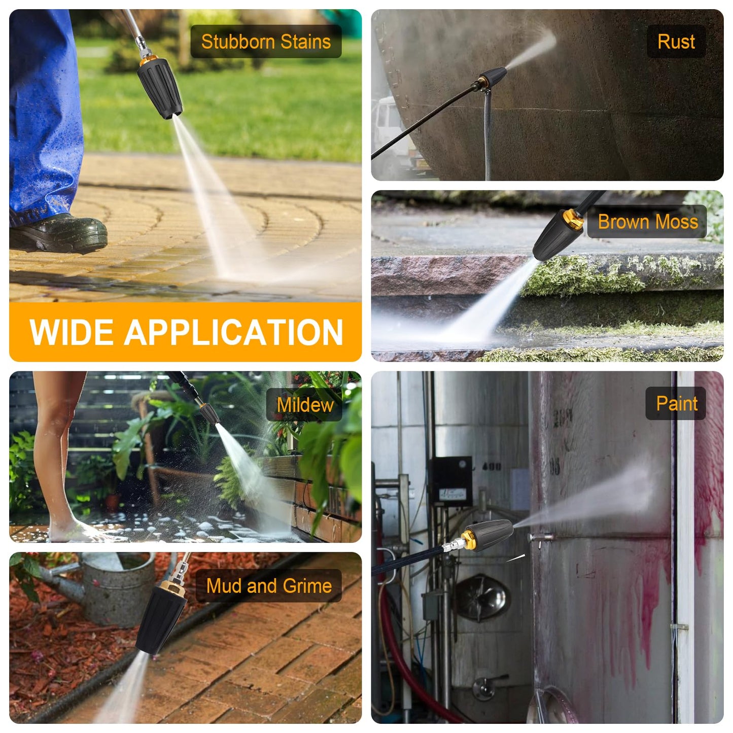 Pressure Washer Turbo Tip Max 4000PSI Turbo Nozzle Kit 360° Rotating Presure Washer Turbo Nozzles 1/4'' Quick Connect with 5 Nozzle Tips Kit Multiple Degrees(0, 15, 25, 40,Soap) 4.0 GPM 4.0 Orifice