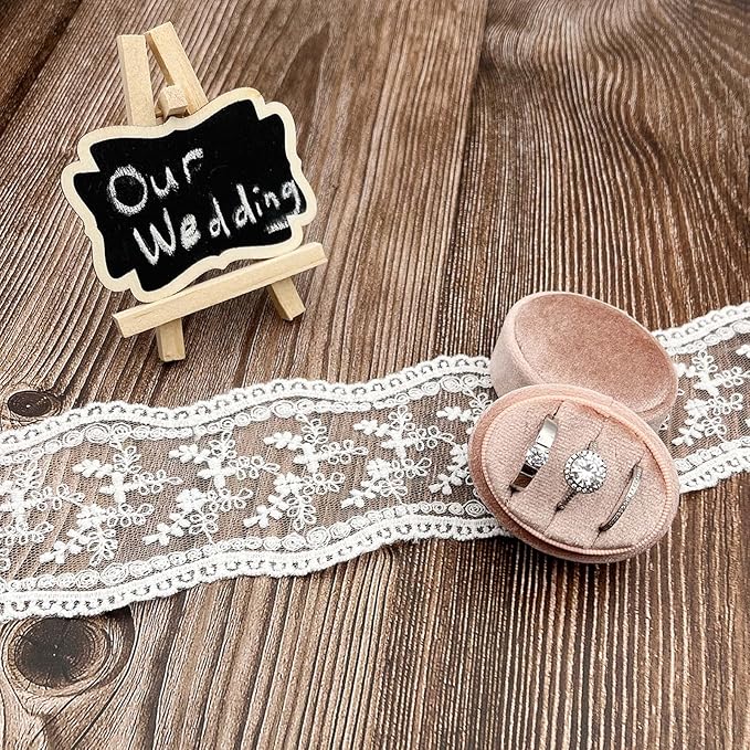 Velvet Oval Ring Box 3 Slots - Premium Wedding Three Rings Box Vintage Handmade Storage Jewelry Organizer for Proposal, Engagement, Wedding Ceremony, Christmas (Blush Peach)