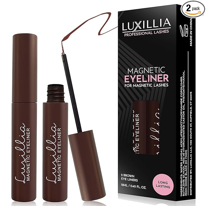 Luxillia Magnetic Eyeliner for Magnetic Eyelashes, Upgraded Strongest Hold, Most Natural Look, Waterproof, Smudge Proof Liquid Liner (Pack of 2) (BROWN)