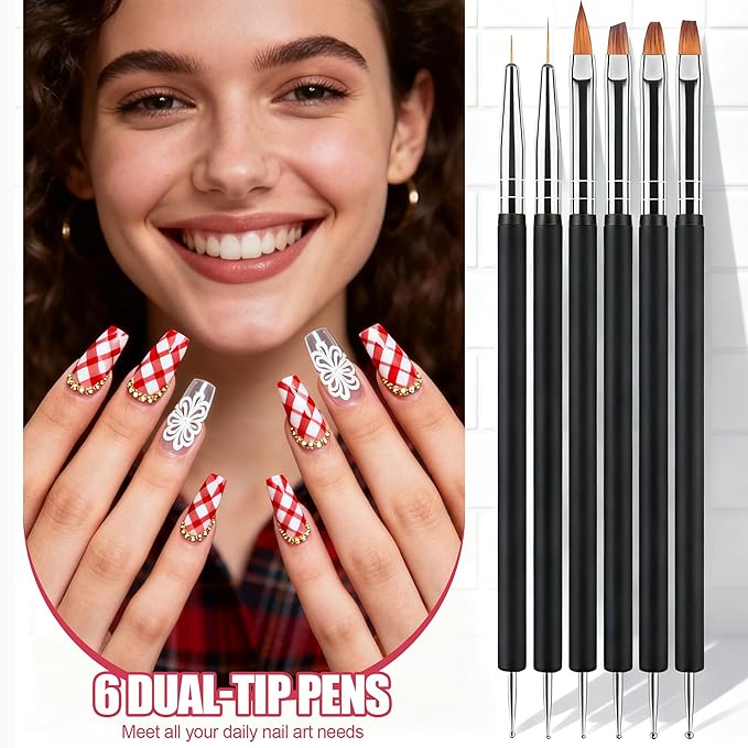 Artdone Nail Striping Tape Lines Kit With Nail Art Pens Dotting Tools And Liner Brushes For Gel Polish Small Detail Drawing Design Paint