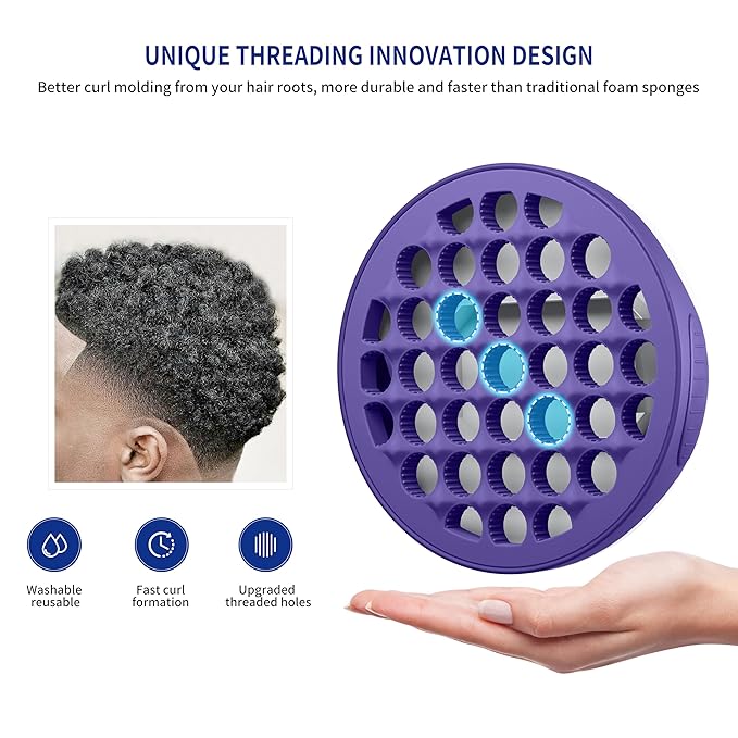 Silicone Curl Brush,Africa Comb,Magic Curly Hair Brush Twist Hair,Afro Pick,Men Women Boys Girls Wave Curler Tool,1 Set (Purple)