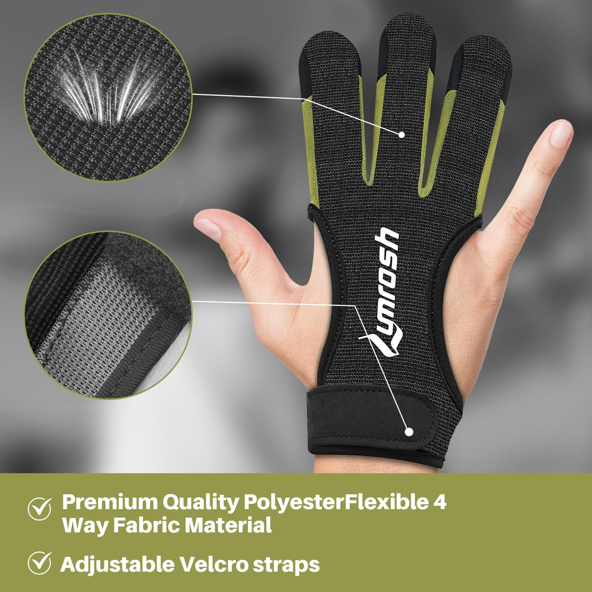 Lumrosh Archery Gloves 3 Finger Cowhide Shooting Hunting Green Men and Women Adult Kids Beginner Recurve Bow Archery Finger Protection Gear(Military Green, Small)