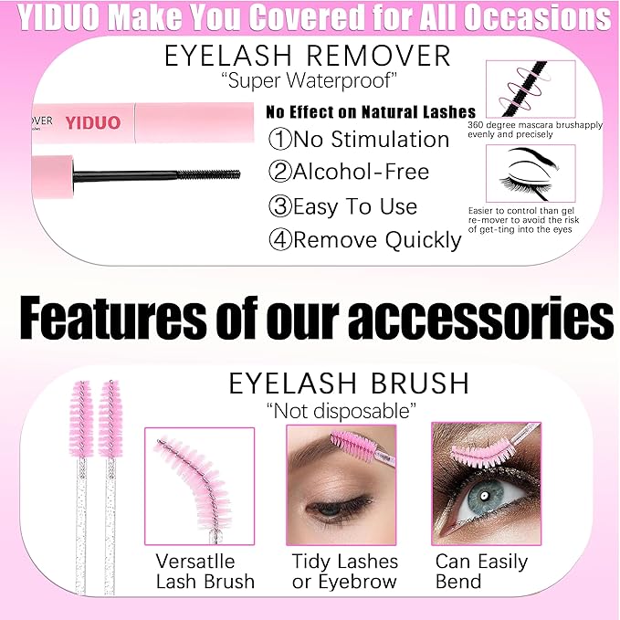 YIDUO Manga Lash Clusters Kit 40D+60D+80D+100 Fairy Spikes+Bottom Clusters Lashes Extensions Kit with 2X Bond and Seal 1094 Pcs 8-18mm Wispy Individual Eyelash Cluster Kit DIY at Home Easily