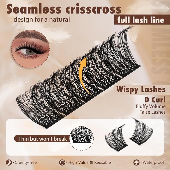 JMS&JMS Lash Clusters Kit Lash Extension Kit with Lash Bond and Seal Eyelash Applictor Lash Extension Kit for Beginner (MISS BELLA-8-18mix)