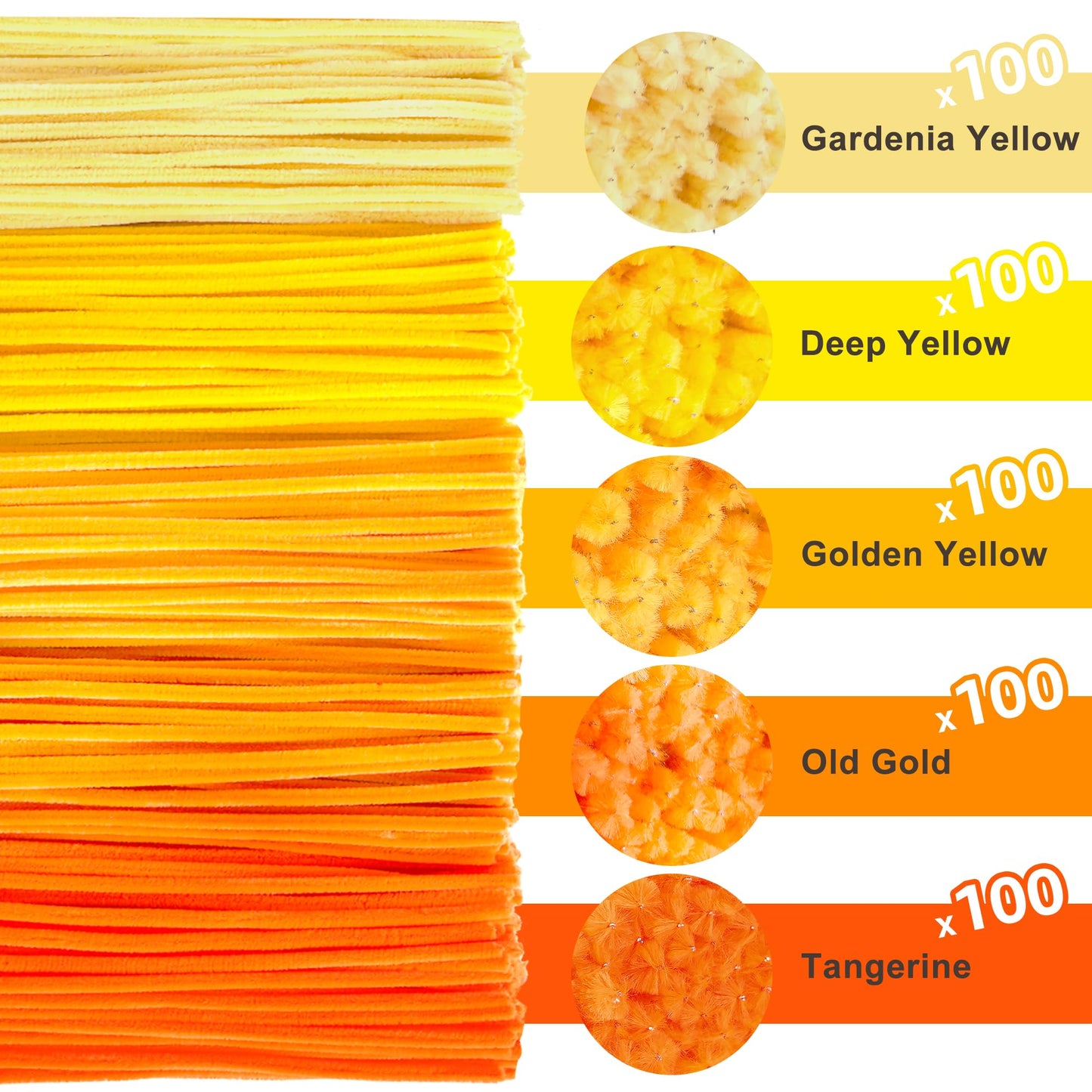 YONOVO 500 Pcs Orange Pipe Cleaners for Crafts Flowers Bulk 8mm Thick 12 inch Long, Yellow Pipecleaners Chenille Stems Fuzzy Sticks Wire Tiges Chenilles for Kids Craft Supplies (Gradient Orange)
