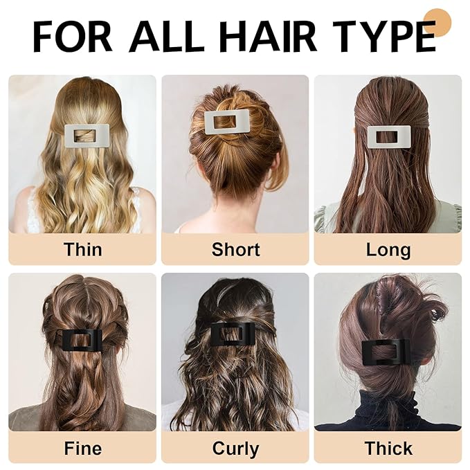 8 Pack French Flat Hair Clips for Women – Large Matte No-Slip Claw Barrettes for Thick & Thin Hair, Strong Hold Styling Accessories (Glossy Black and White)
