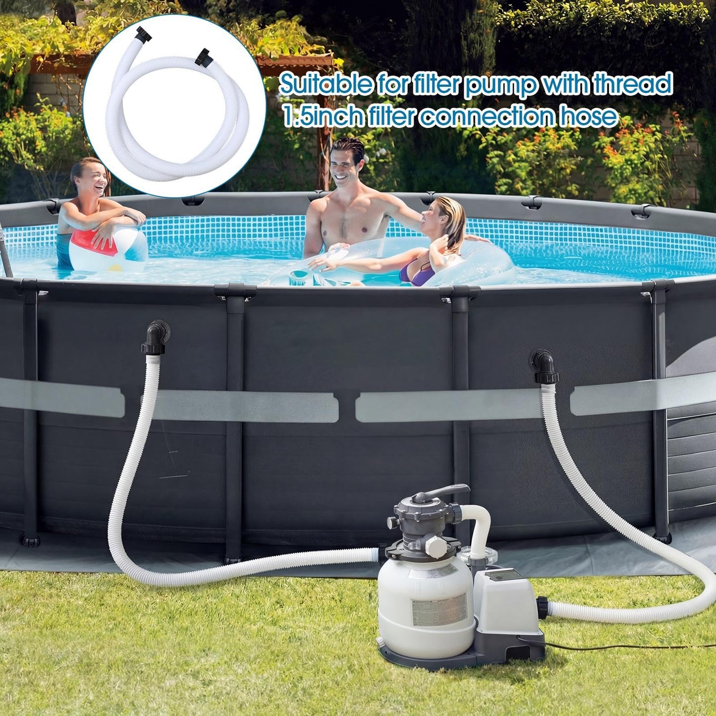 Frienda 10 ft Swimming Pool Replacement Hose - 1.5" Diameter Plastic Above Ground Hose Replacement Accessory for Home, Swimming Pool, Filter Pump, Saltwater Systems(White, Black)