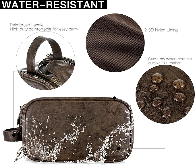 Elviros Travel Toiletry Bag for Men, Shaving Dopp Kit Water-resistant Bathroom Small Toiletries Organizer PU Leather Cosmetic Bags