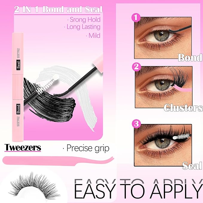 YIDUO 3 Styles Lash Clusters Kit Bulk Packs with 2×Bond&Seal Volume/Manga/ultra/Dramatic Eyelash Extensions 8-18mm lashes Clusters Kit Wispy Individual Fake Eyelashes Kit DIY at Home Easily