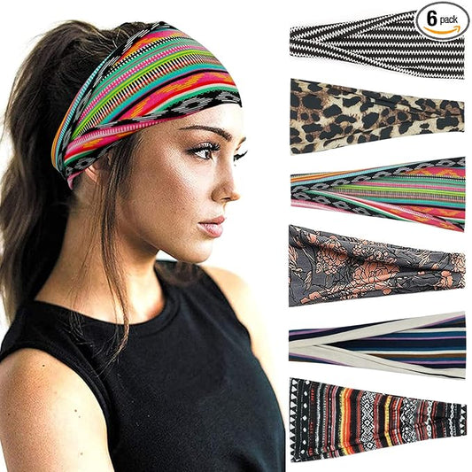 YONUF Boho Headbands For Women Fashion Wide Headband Yoga Workout Head Bands Hair Accessories Band 6 Pack