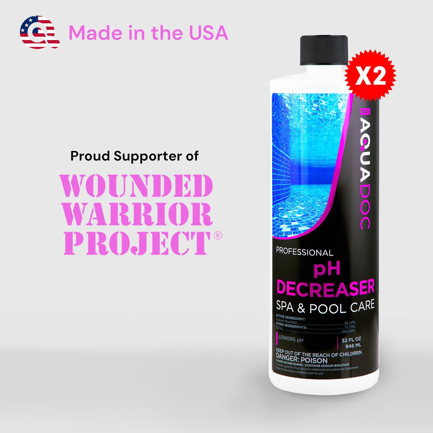 AquaDoc Spa pH Decreaser for Hot Tub - 32oz (2-Pack) - Sodium Bisulfate Spa pH Down for Water Balance - Made in USA