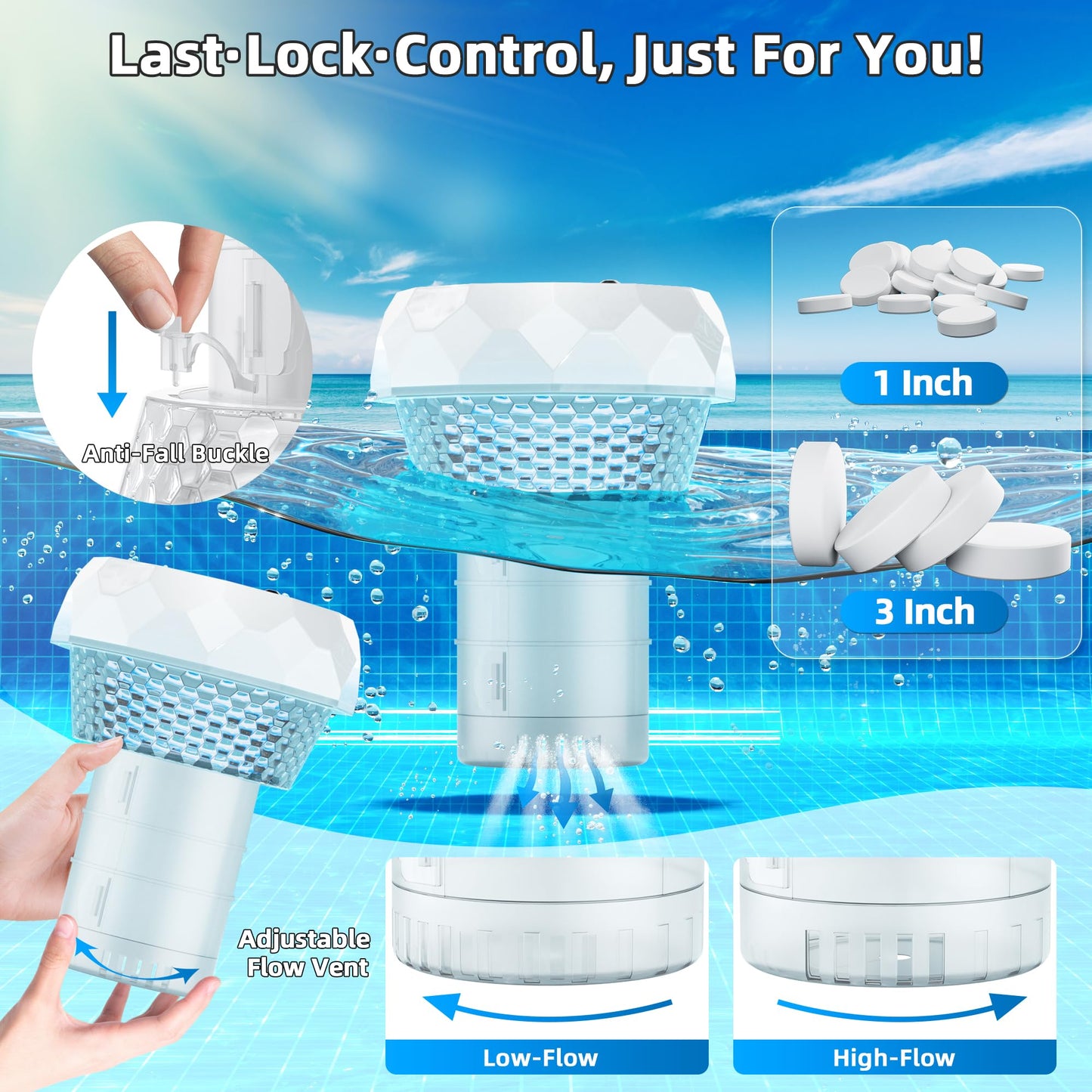 GORDNWE Solar Pool Chlorine Floater with Thermometer: Floating Chlorine Dispenser for Pool Remote-Control Pool Light Waterproof for Outdoor Swimming Above Ground Pool Hot Tub Spa Party