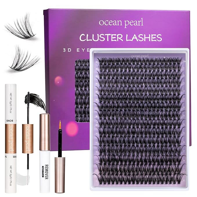 Ocean Pearl Lash Clusters 10-20mm 50D 300PCS Eyelash Extension Kit DIY Lash Extension Kit Natural Lashes Clusters Individual Lashes Soft Eyelashes with Lash Bond+Seal+Remover+Tweezer-50D