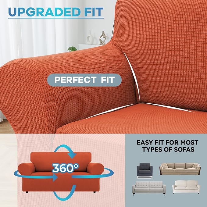 LURKA Stretch Loveseat Sofa Slipcovers 1 Piece Couch Covers for Sofa Furniture Protector Full Sofa Covers with Elastic Bottom for Kids and Dog (Medium, Pumpkin)