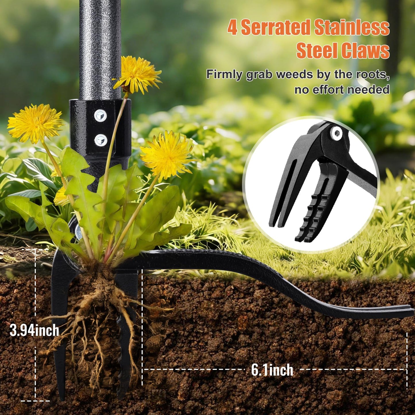 GOXAWEE Metal Stand Up Weed Puller Tool - 45" Garden Weeding Tool with Steel Long Handle & 4-Claw Steel Head - Effortlessly Remove Weeds Without Bending/Kneeling - All Steel Construction