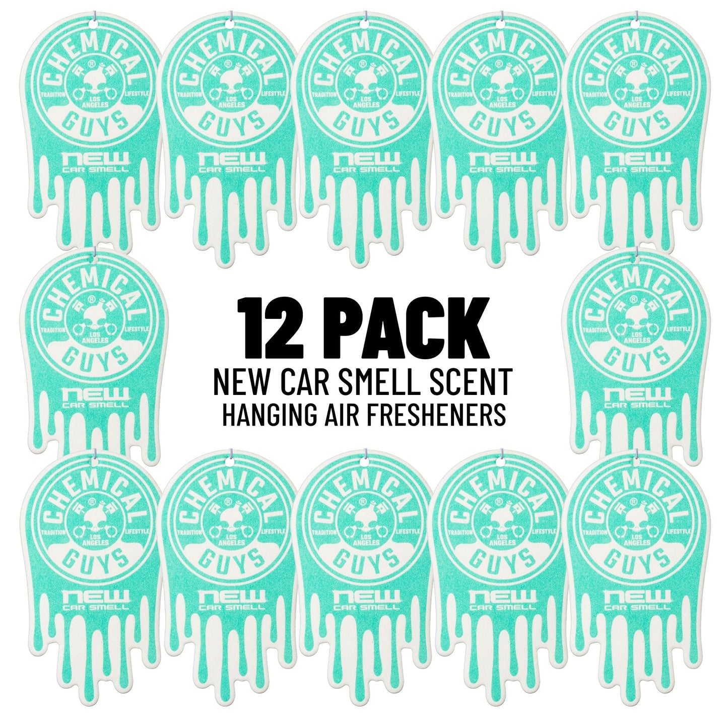 Chemical Guys Car Fresheners, Hanging Air Fresheners - New Car Scent for Cars, Trucks, SUVs, RVs, Home, Office, Work, Dorm Room, & More - 12 Pack