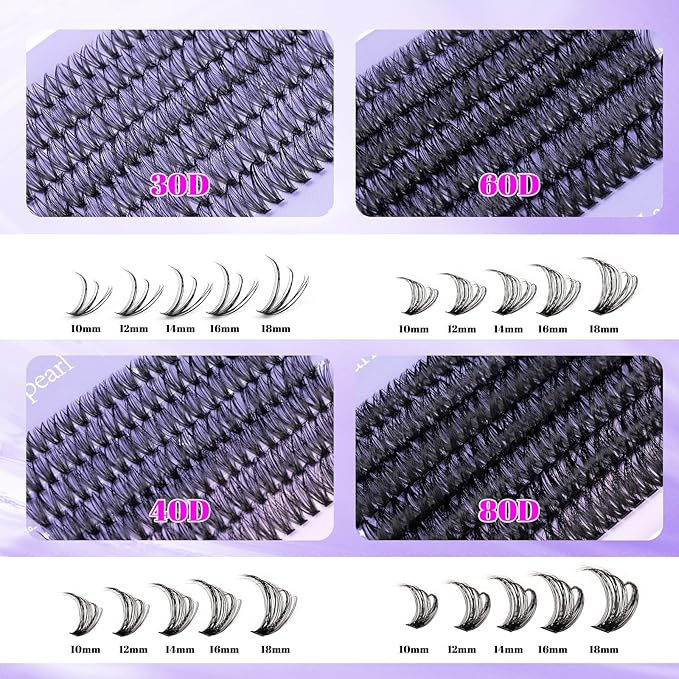 Lash Clusters 560 Pcs 30D 40D 60D 80D Eyelash Clusters 10-18mm Individual Lashes Thick Volume DIY Eyelash Extension Thin Band Eyelashes Cluster Extensions Soft False Eyelashes at Home-30+40+60+80D