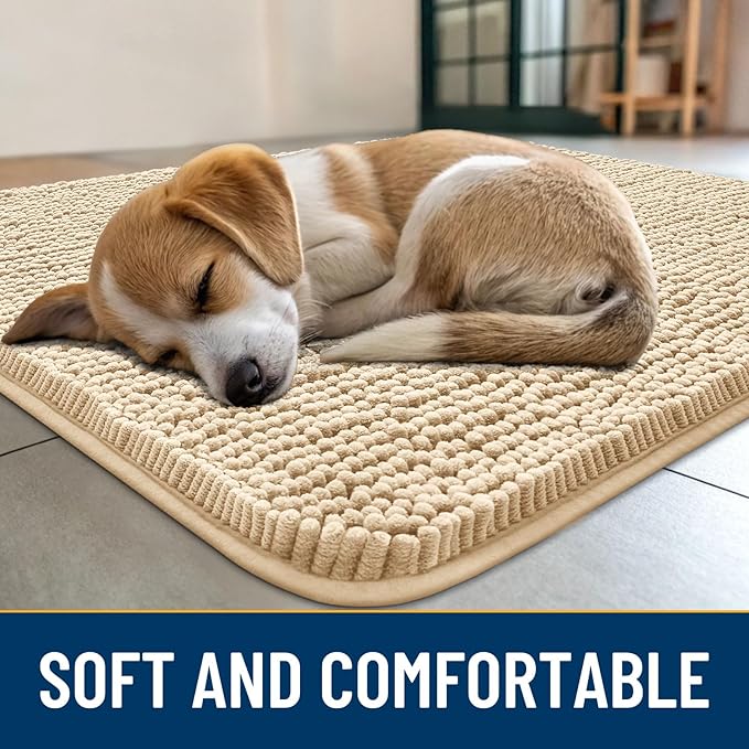 Smiry Dog Door Mat for Muddy Paws 54x24, Absorbs Moisture and Dirt Doormat, Non-Slip Washable Quick Dry Chenille Front Door Mat Indoor Entrance, Entryway Carpet for Inside Floor, Beige