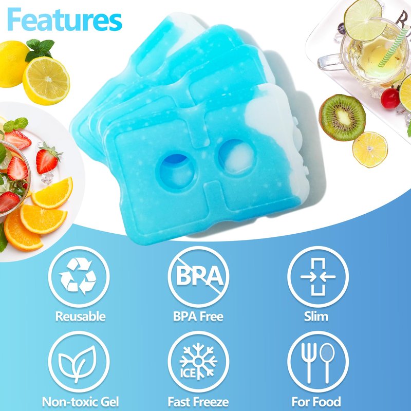 Ehzyaz 4Pack Reusable Ice Packs for Lunch Boxes - Long-Lasting Freezer Packs Compatible with Cooler Bag, Refreezable Flat Ice Packs, Cooler Accessories for Insulated Bags, Picnic and Travel