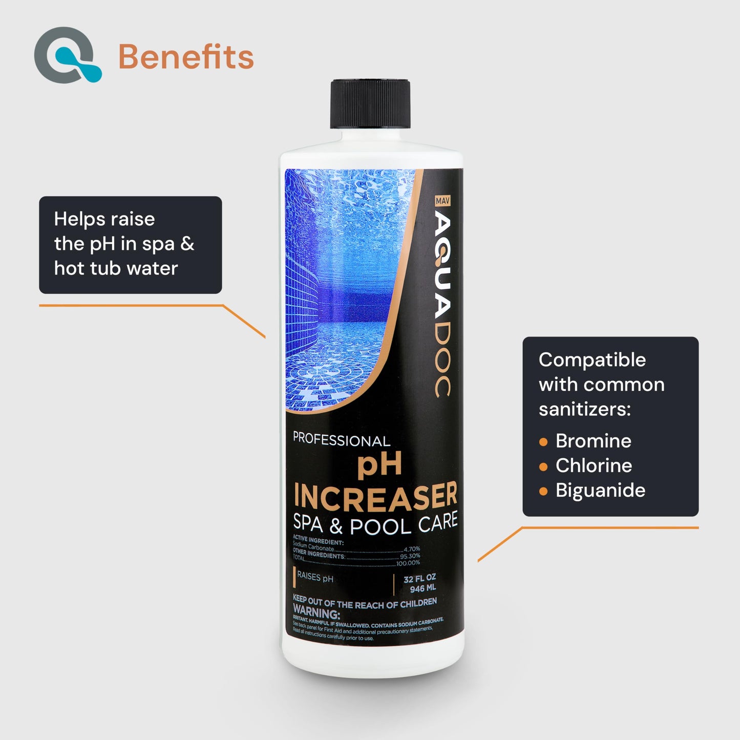 AquaDoc Spa Alkalinity Increaser and pH Increaser for Hot Tub Bundle - Includes 32oz pH Up and 32oz Alkalinity Up for Hot Tub - Spa Chemicals to Help Balance Water - Made in USA