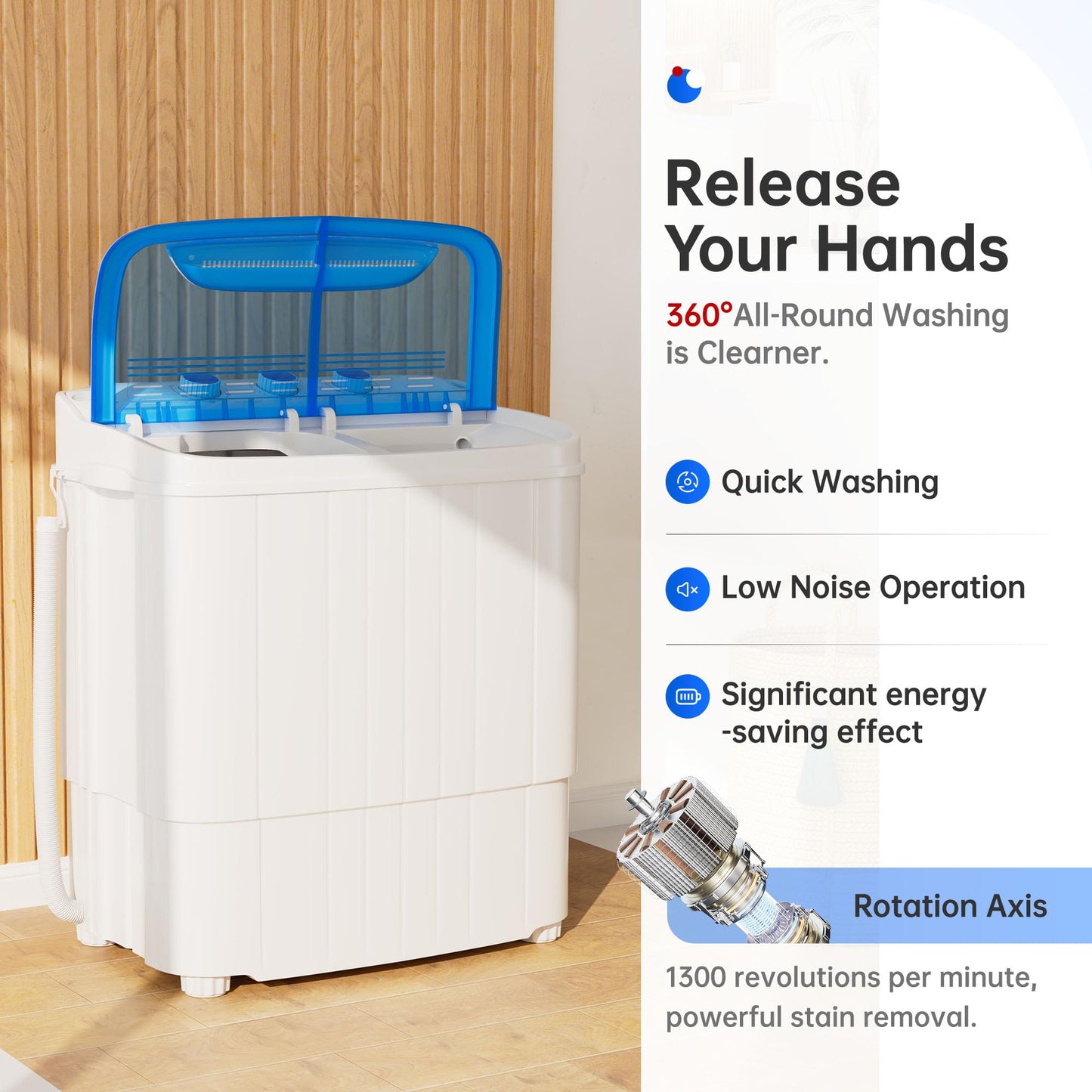 Superday Portable Washing Machine with Longer Hose, 16 Lbs Compact Mini Washer and Dryer Combo,Twin Tub Washing Machine Laundry Compact Washer spinner Combo for Apartments RVs and Dorms(Blue)