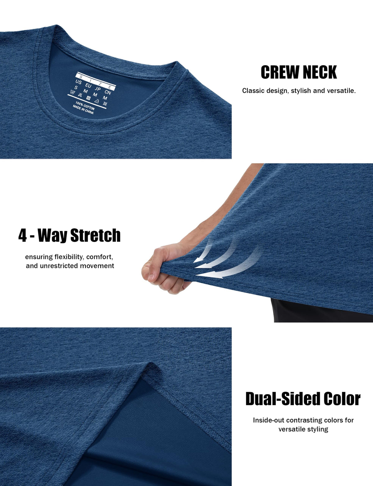 MAGCOMSEN Men's Short Sleeve Athletic Shirts Dry Fit Workout Tshirts UPF 50+ Moisture Wicking Tees for Running Swim Dark Blue L