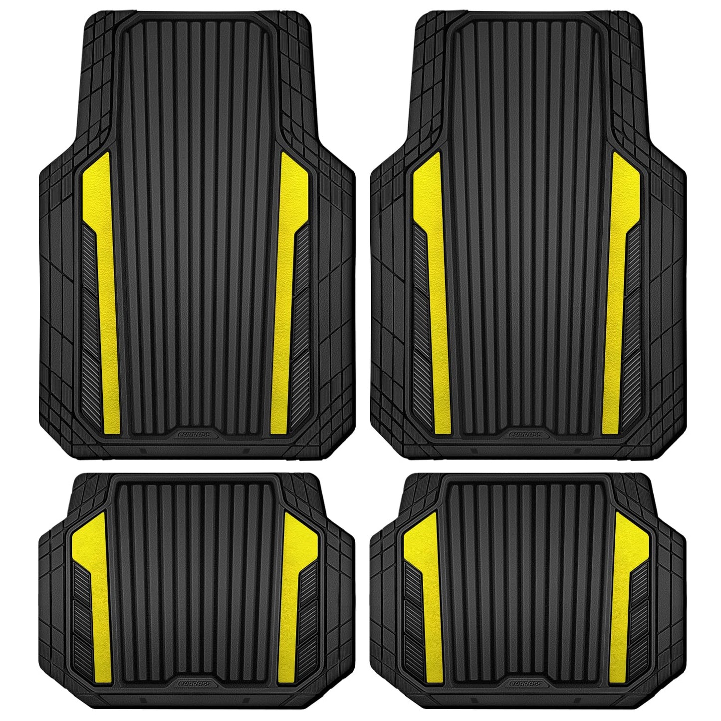 CAR PASS Yellow Car Mats Metallic, Aluminum Film All Weather Rubber Lemon Yellow car Floor Mats Waterproof Universal Trim to Fit SUV Sedan Van Truck 4 Piece Deep Dish Heavy Sporty Black Yellow Chrome