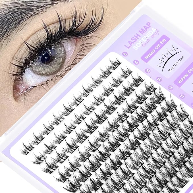 SOFENIDA Natural Lash Clusters Manga Lash Clusters 8-16mm Cluster Eyelash Extensions Eyelash Extension Individual Lash Wispy Eyelashes Clusters