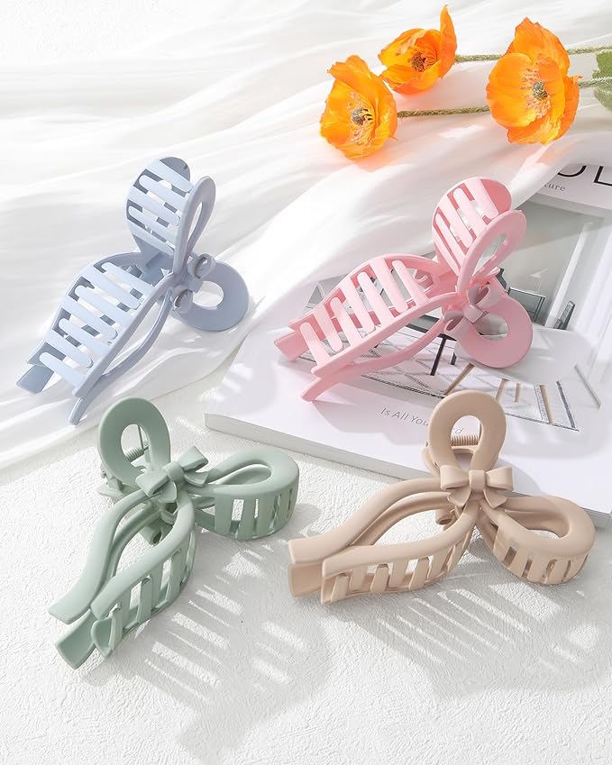 4 PCS Bow Hair Clips for Women Bow Claw Clip 5" Extra Large Hair Claw Clips for Thick and Long Hair Cute Bows Big Clip
