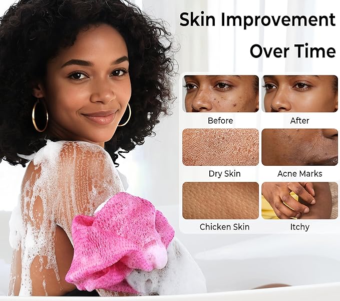 African Net Sponge Authentic - 2 Pieces Exfoliating Body Scrubber Bath Sponge Camellia&Green- Back Scrubber Washcloth for Shower - Real African Scrub Exfoliator Body Care Bathing Accessorie