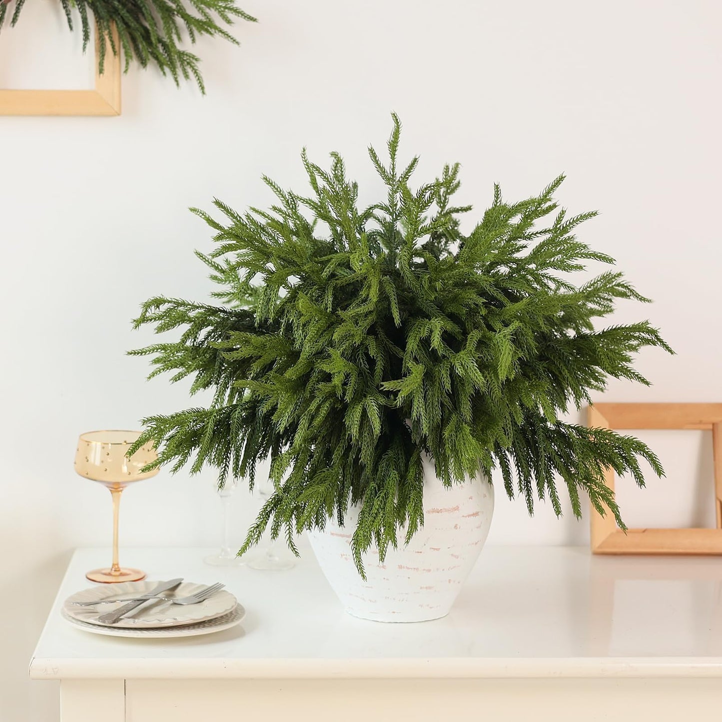 20 Pcs Christmas Norfolk Pine Branches -18" Real Touch Artificial Norfolk Pine Branch Faux Plants Stem Fake Greenery Pine Picks for Vase DIY Crafts Garland Wreath Home Indoor Outdoor Decoration
