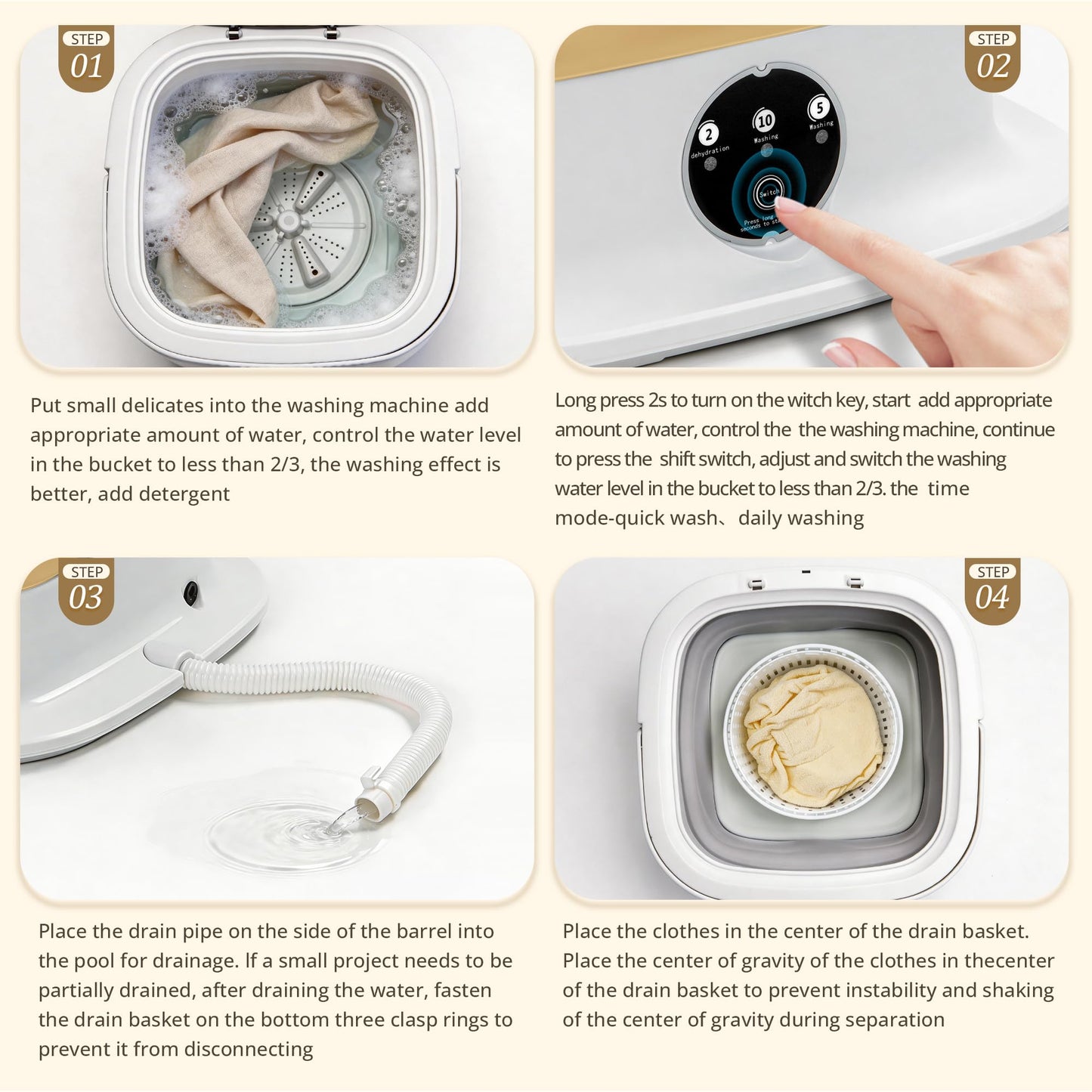 Portable Washing Machine, Mini Washer, 18L Upgraded with Spin Basket, Foldable Design Ideal for Apartment, portable washer 3 Cleaning Modes Suitable for Small Clothes (khaki)