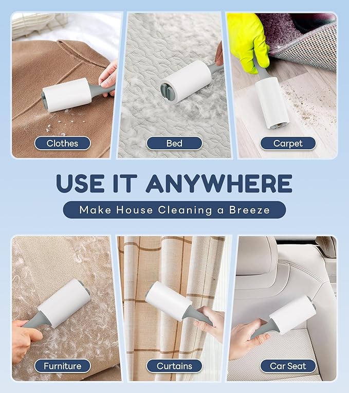 4X Extra Sticky Lint Roller for Pet Hair, Lint Rollers 315 Sheets Mega Value Set, Pet Hair Remover with 3 Upgraded Handle 3 Rollers, Portable Lint Remover for Clothes, Furniture, Dog & Cat Hair