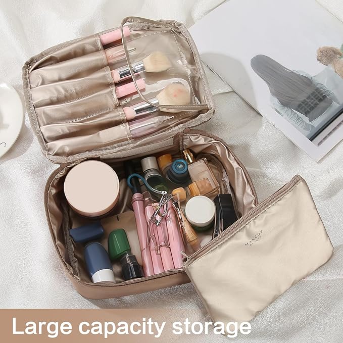 Travel Makeup Bag Cosmetic Bag Makeup Bag Toiletry bag for women and men (Coffee)