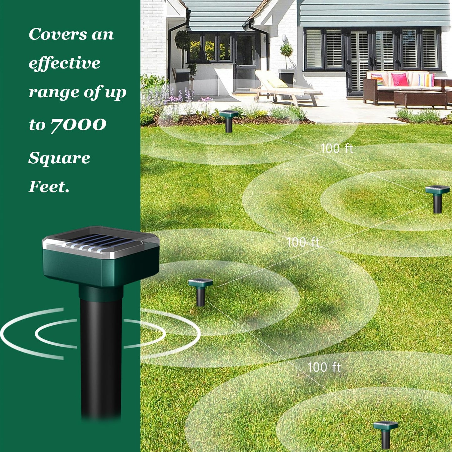 Deer Repellent Devices, Sonic & Solar-Powered Outdoor Deer Deterrent for Garden Plants, 7000 Sq Ft Coverage, Waterproof Sonic Repeller to Keep Deer and Rabbits Away (4)