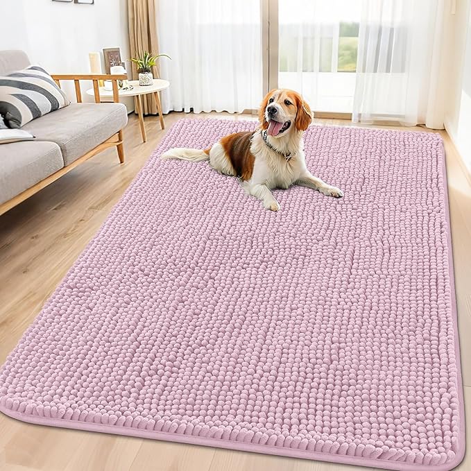 Smiry Dog Door Mat for Muddy Paws 71x46, Absorbs Moisture and Dirt Doormat, Non-Slip Washable Quick Dry Chenille Front Door Mat Indoor Entrance, Entryway Carpet for Inside Floor, Dusty Rose
