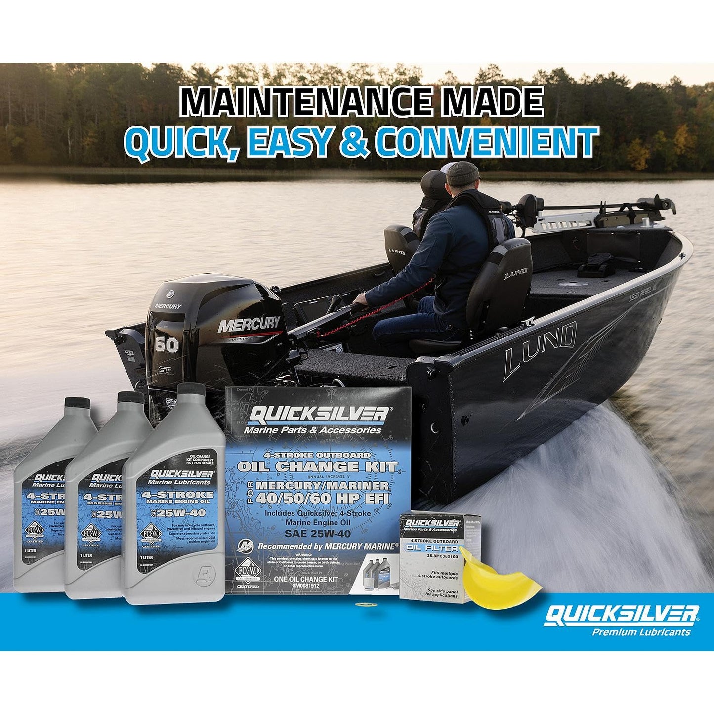 Quicksilver 25W-40 Oil Change Kit for 4-Stroke 40hp, 50hp and 60hp Mercury Outboards