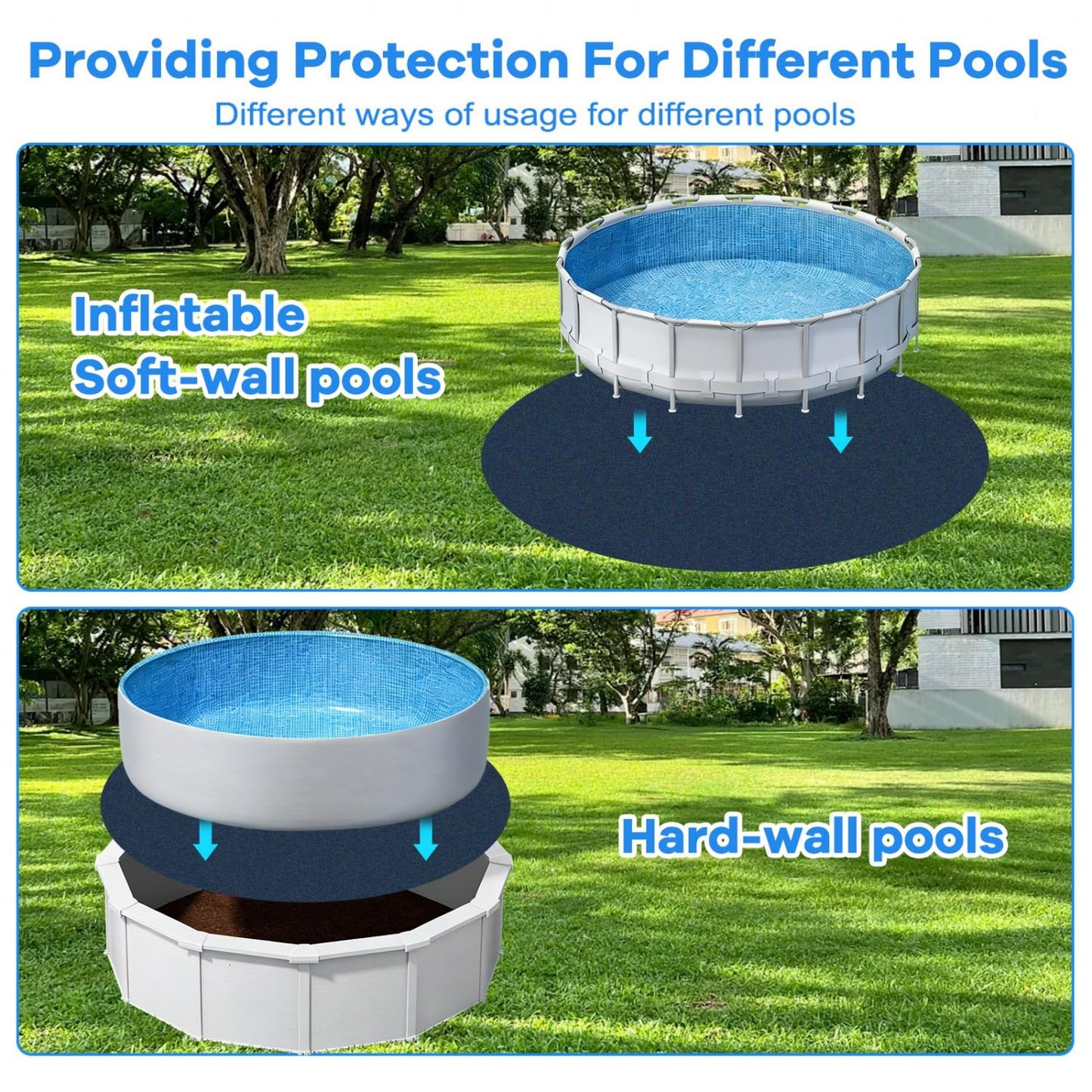 Gonioa 15 FT Pool Pad for Above Ground Pools, Round Pool Liner Pad Under Pool Mat for Above Ground Pools, Navy Blue Heavy Duty Pools Ground Pad to Prevent Puncture and Extend Liner Life