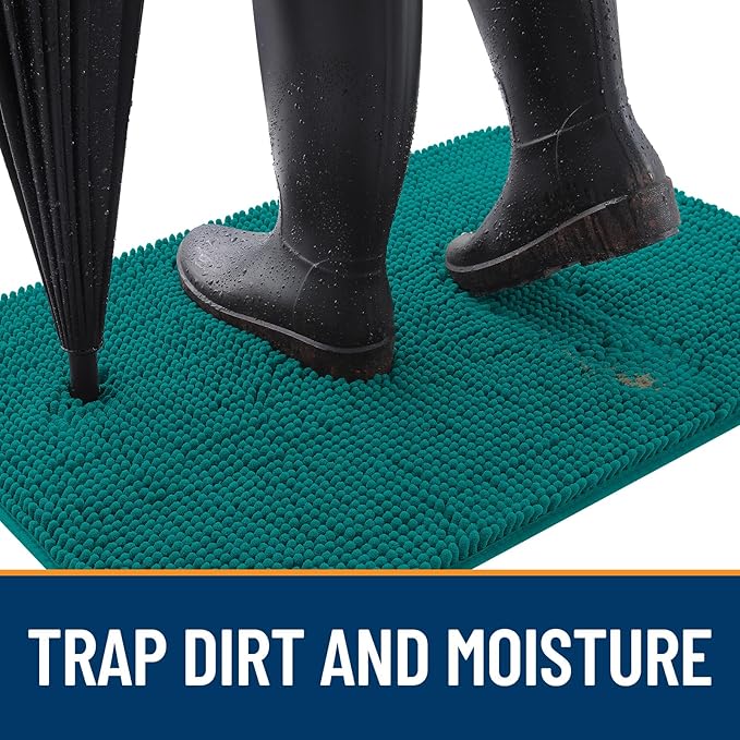 OLANLY Dog Door Mat for Muddy Paws 47x17, Absorbs Moisture and Dirt, Absorbent Non-Slip Washable Doormat, Quick Dry Chenille Mud Mat for Dogs, Entry Indoor Entryway Carpet for Inside Floor, Lake Blue